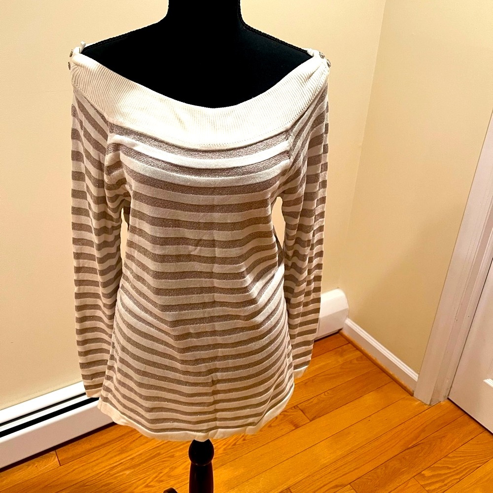 White House black market Chic Striped Off-Shoulder Sweater elegant